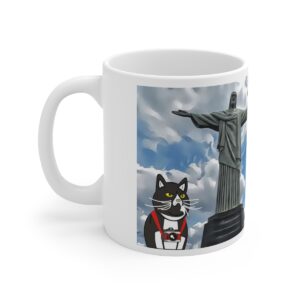 White Ceramic Mug 11oz Tuxie Travels Brazil