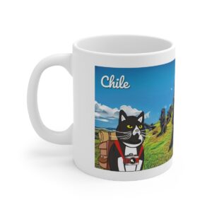 White Ceramic Mug 11oz Tuxie Travels Chile